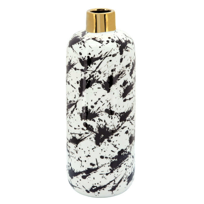 15\" Vase with Gold Neck - Black and White