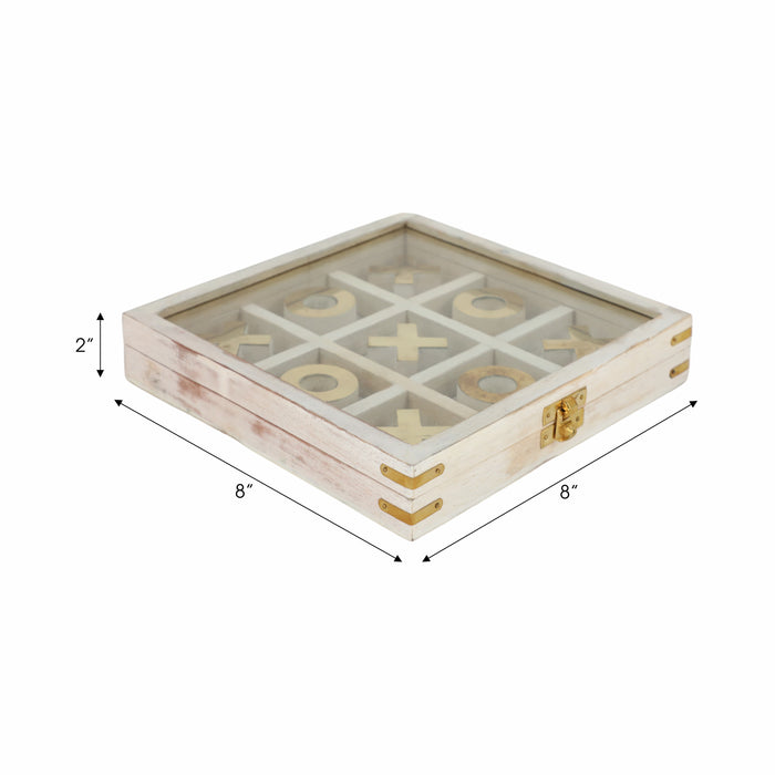 Wood 8\" x 8\" Tic Tac Toe - White