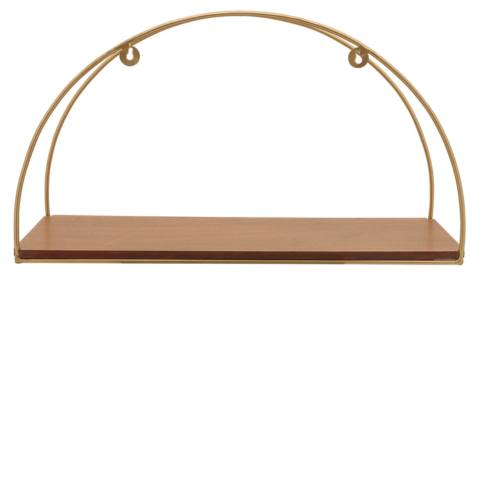 Metal and Wood Half-Moon Wall Shelves Set of 3 - Brown and Gold