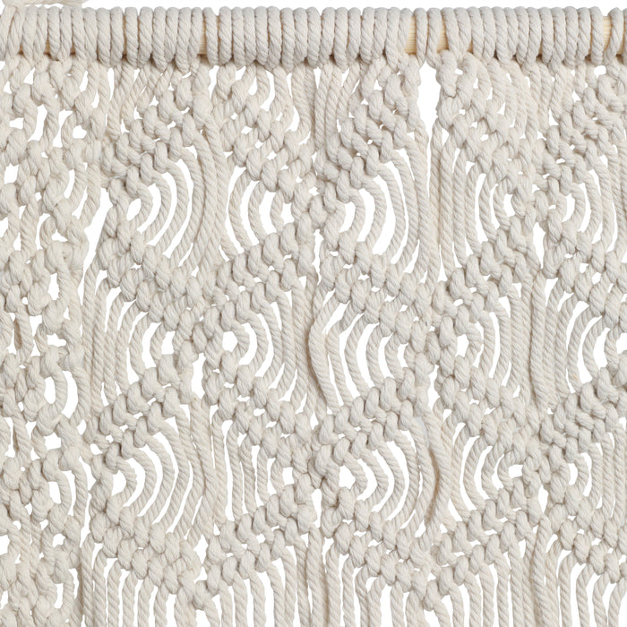 Wood 18\" Macrame Wall Hanging - Ivory