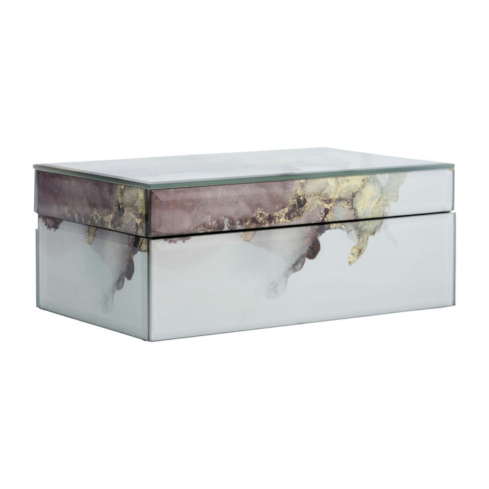 Wood 8\" x 5\" Abstract Box - Gold and Beige