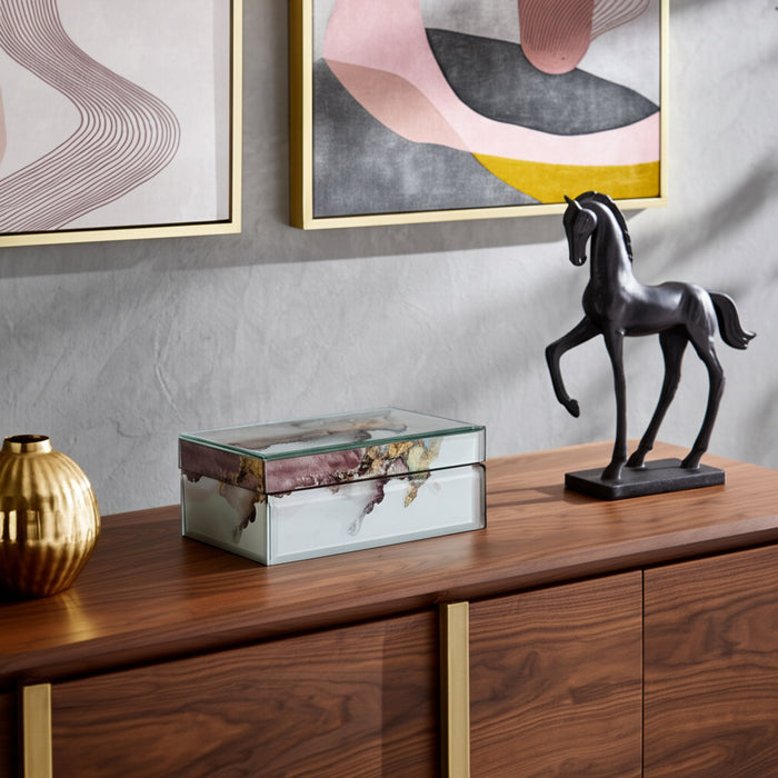 Wood 8\" x 5\" Abstract Box - Gold and Beige