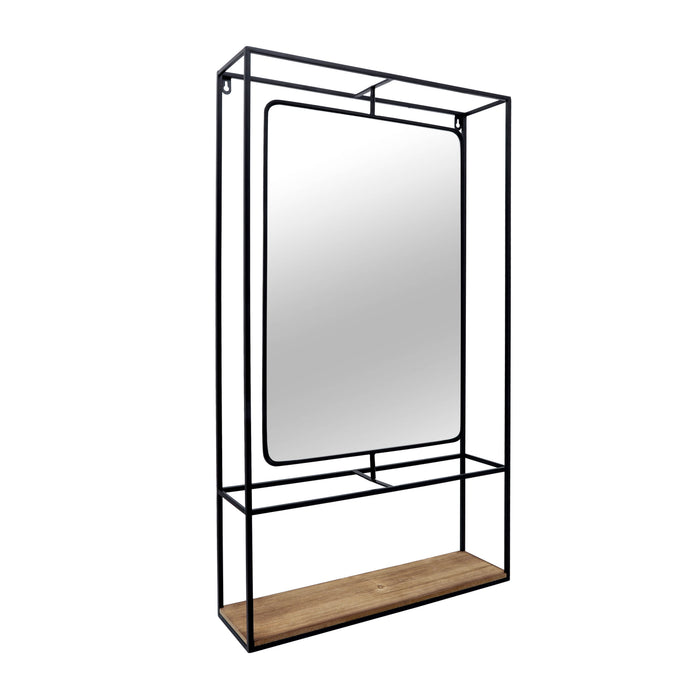 Wood and Metal 36\" Wall Shelf with Mirror - Black and Brown