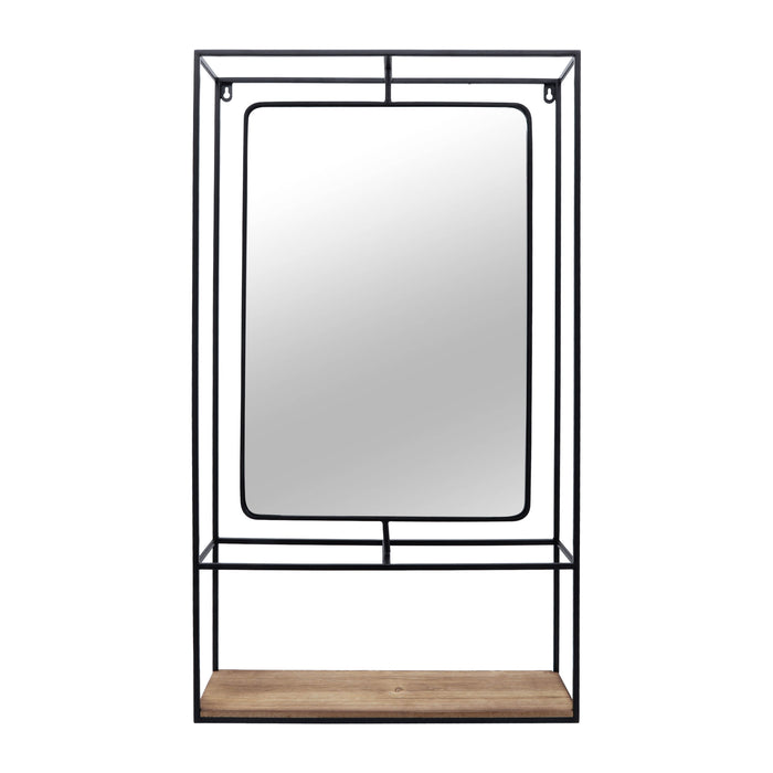Wood and Metal 36\" Wall Shelf with Mirror - Black and Brown