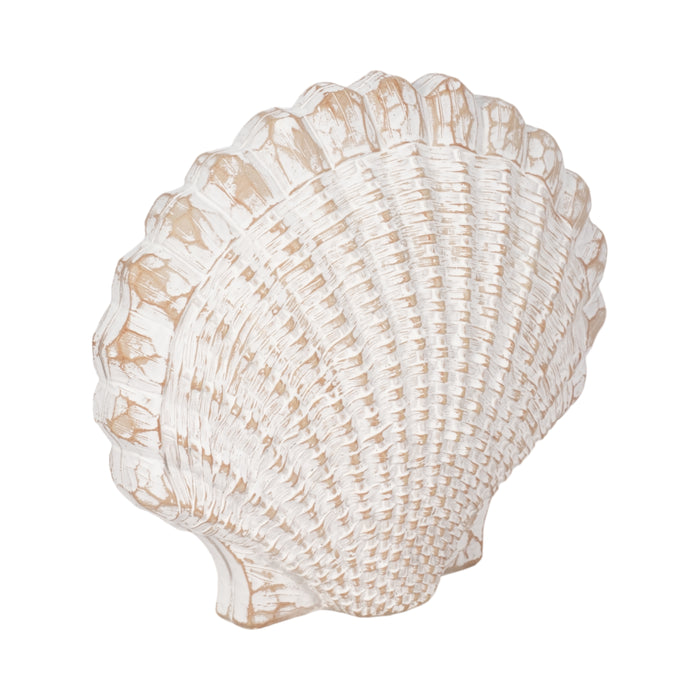 8\" Sea Scallop Shell Decor with Woven Pattern - White