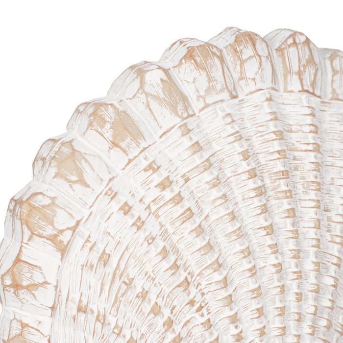8\" Sea Scallop Shell Decor with Woven Pattern - White