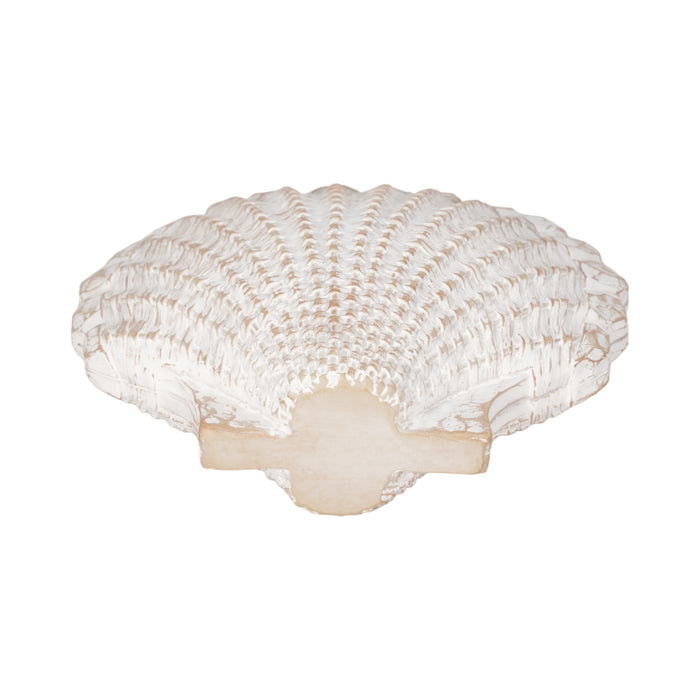 8\" Sea Scallop Shell Decor with Woven Pattern - White