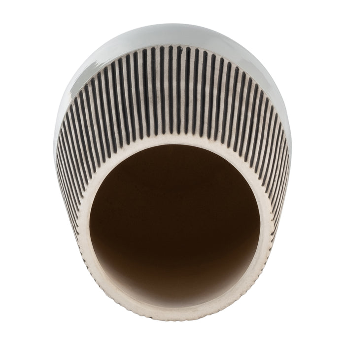 Ceramic 10\" Ridged Vase - Ivory