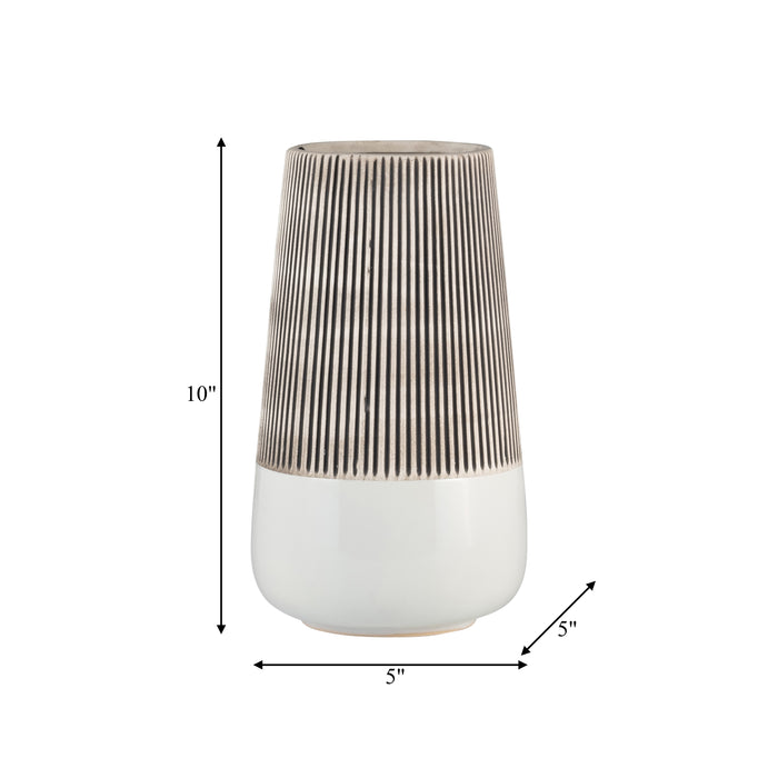 Ceramic 10\" Ridged Vase - Ivory