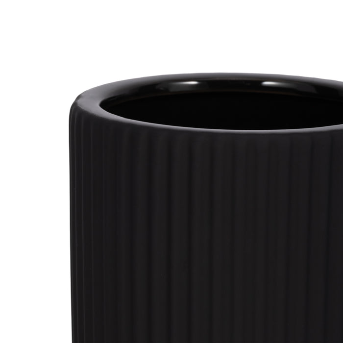 Ceramic 7\" Ridged Vase - Black