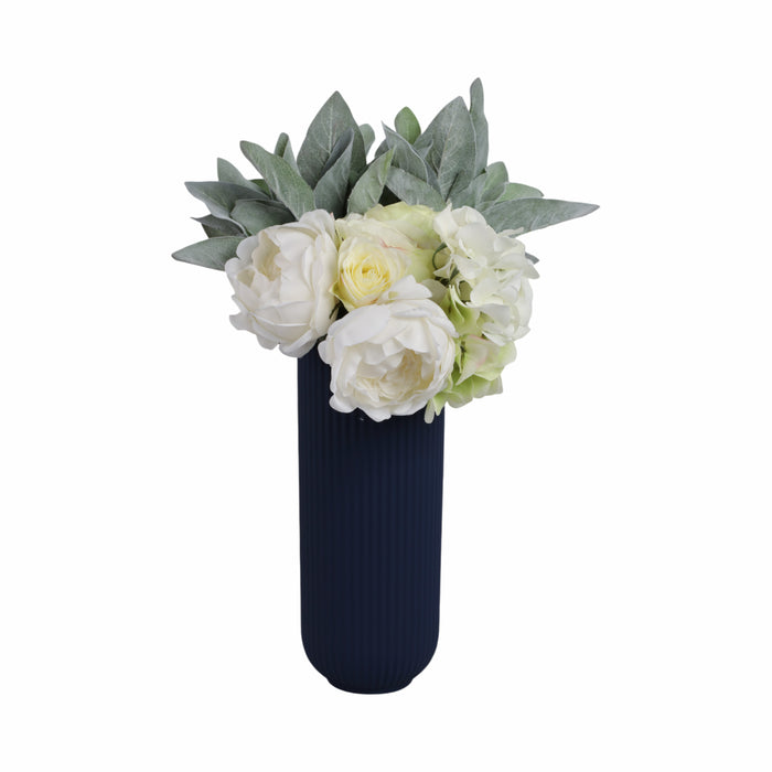 Ceramic 11\" Ridged Vase - Navy