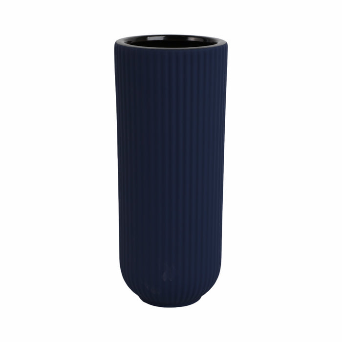 Ceramic 11\" Ridged Vase - Navy