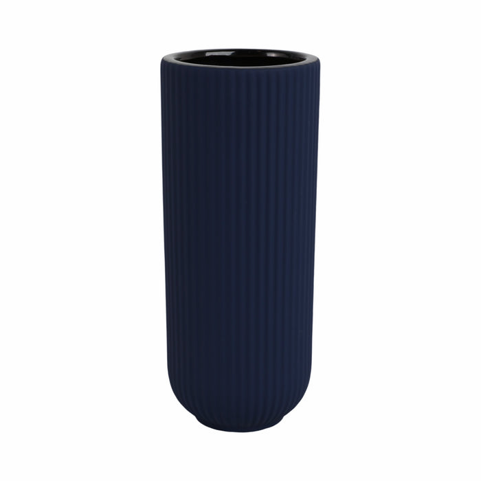 Ceramic 11\" Ridged Vase - Navy