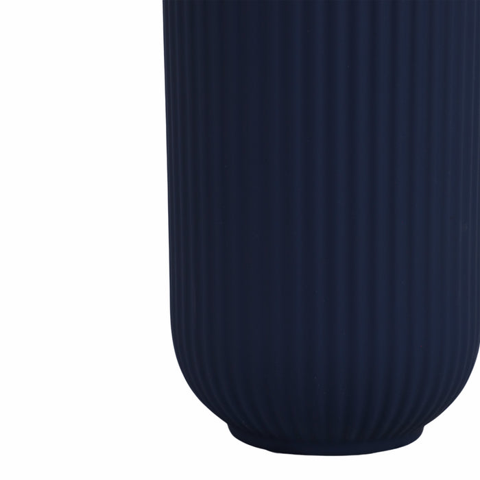 Ceramic 11\" Ridged Vase - Navy