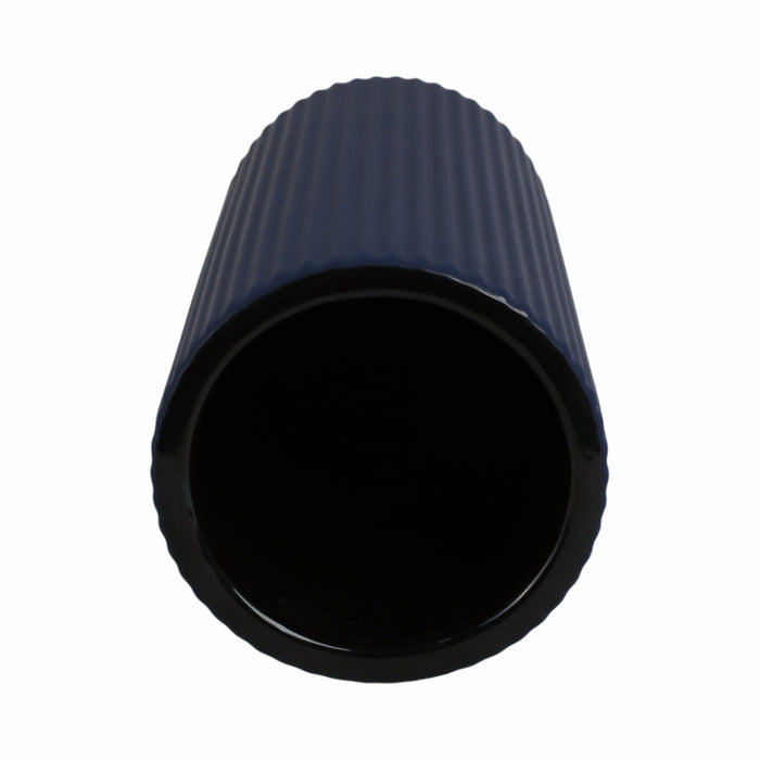 Ceramic 11\" Ridged Vase - Navy