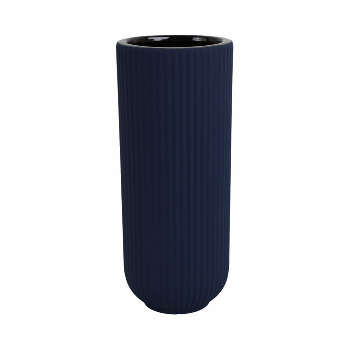 Ceramic 11\" Ridged Vase - Navy