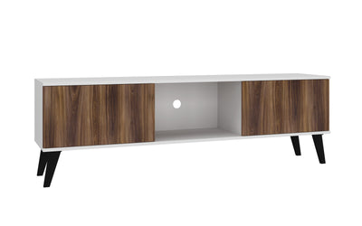 Manhattan Comfort Doyers 62.20" Mid-Century Modern TV Stand - White & Nut Brown|Meuble pour téléviseur Doyers de Manhattan Comfort de 62,20 po de style moderne du milieu du 20e siècle - blanc et brun noix