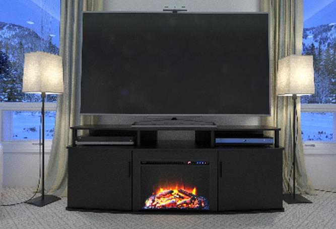 Ameriwood Home Carson Electric Fireplace TV Console for TVs up to 70\" - Black