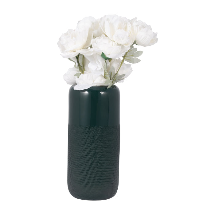 Ceramic 12\" Grooved Vase - Forest Green