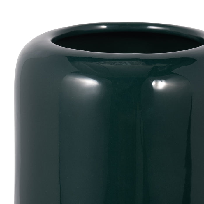 Ceramic 12\" Grooved Vase - Forest Green