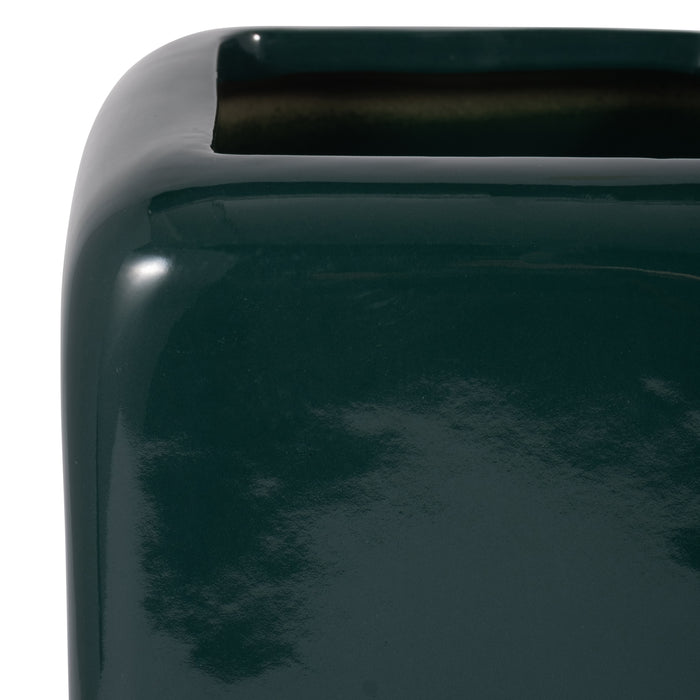 Ceramic 10\" Squared Groove Vase - Forest Green