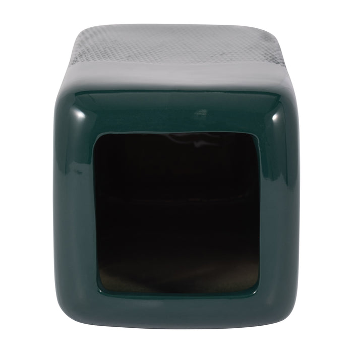 Ceramic 10\" Squared Groove Vase - Forest Green