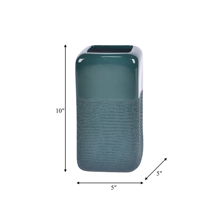 Ceramic 10\" Squared Groove Vase - Forest Green