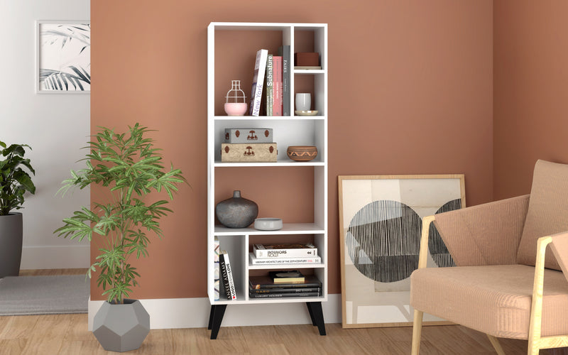 Manhattan Comfort Warren Tall Bookcase with 8 Shelves - White & Black