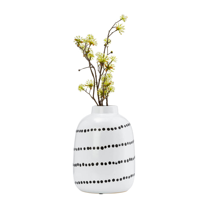 Ceramic 9\" Spiral Dot Flower Vase - White and Black