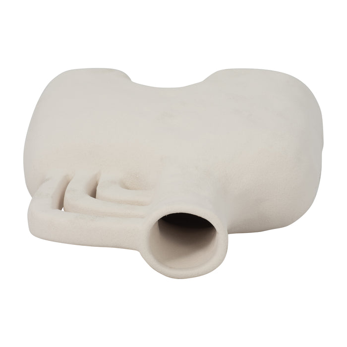 Ceramic 8\" Rough Triple Handle Vase - White