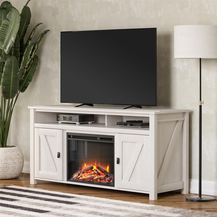 Ameriwood Home Farmington Electric Fireplace TV Console for TVs up to 60\" - Ivory Oak