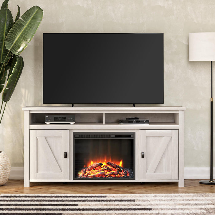 Ameriwood Home Farmington Electric Fireplace TV Console for TVs up to 60\" - Ivory Oak