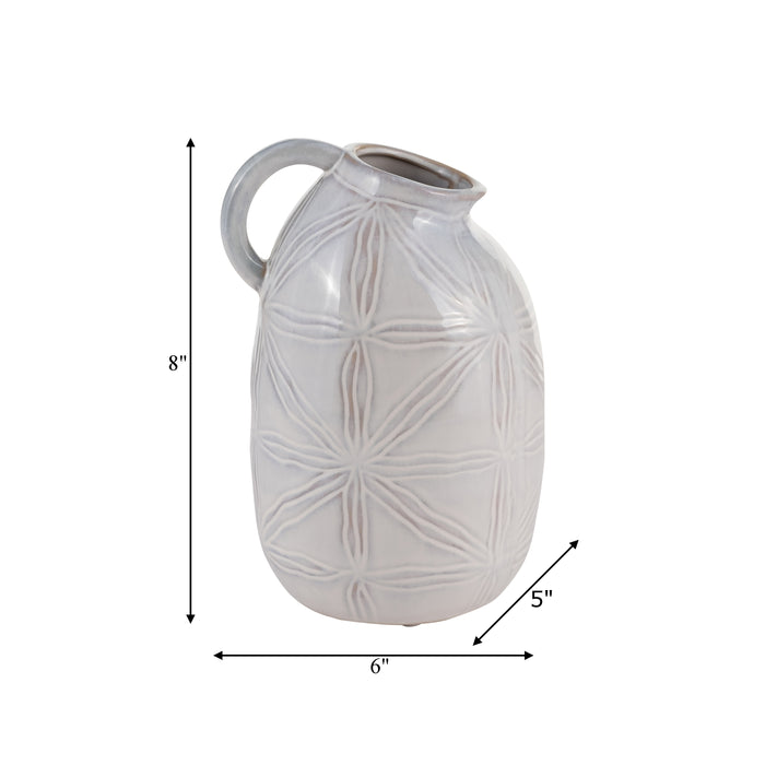 Ceramic 8\" Tribal Pitcher - Ivory