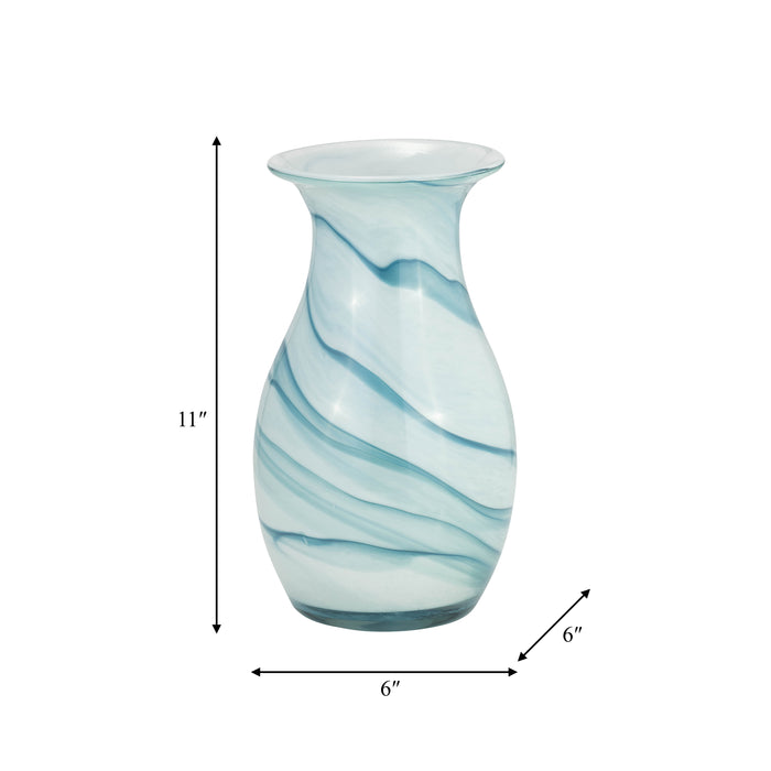 Glass 11\" Two-Tone Vase - Blue and White