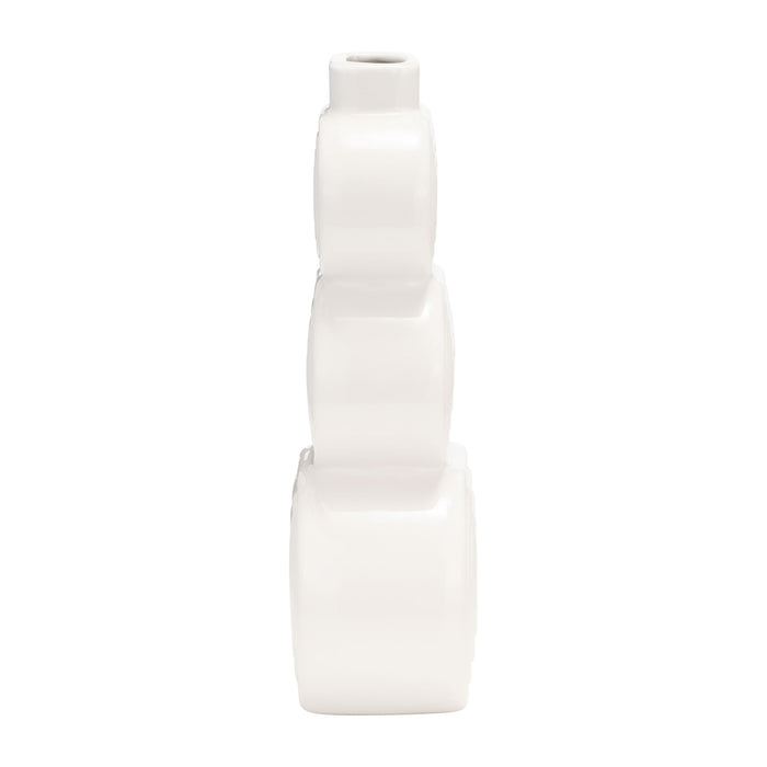 Ceramic 10\" Stacked Circles Vase - White