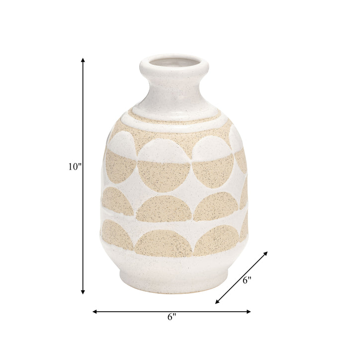 Ceramic 10\" Half Circles Vase - Ivory