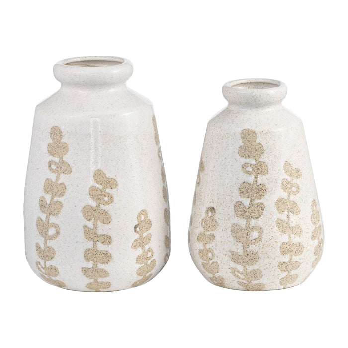 Ceramic 9\" Botanical Vase - Ivory