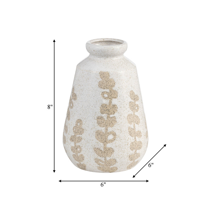 Ceramic 9\" Botanical Vase - Ivory