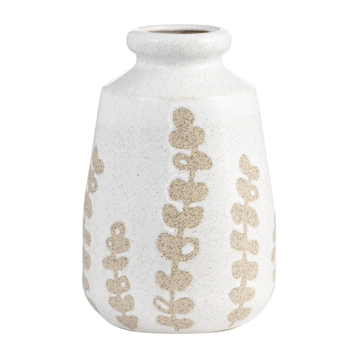 Ceramic 10\" Botanical Vase - Ivory