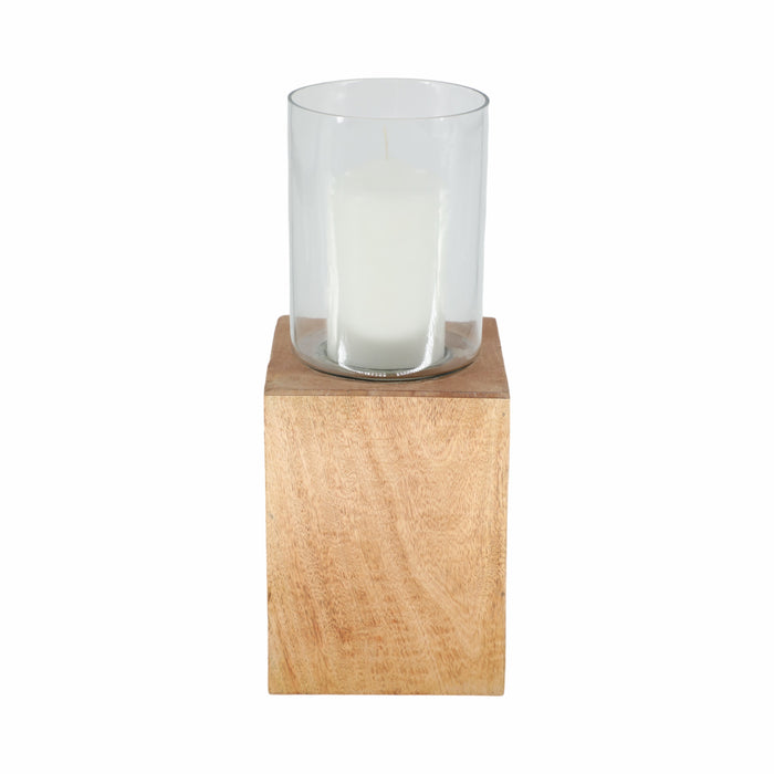 Wood 15\" Square Base Pillar Candle Holder - Natural