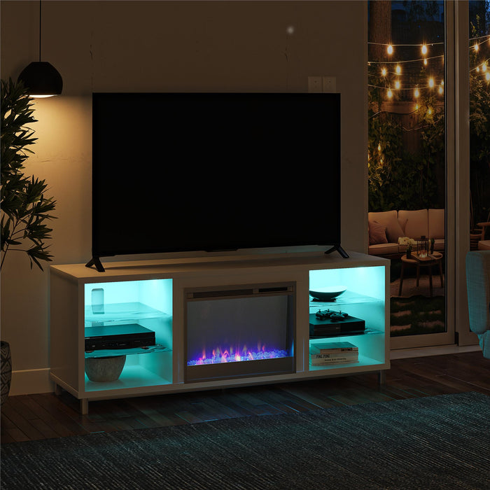 Ameriwood Home Lumina Electric Fireplace TV Stand for TVs up to 70\" - White