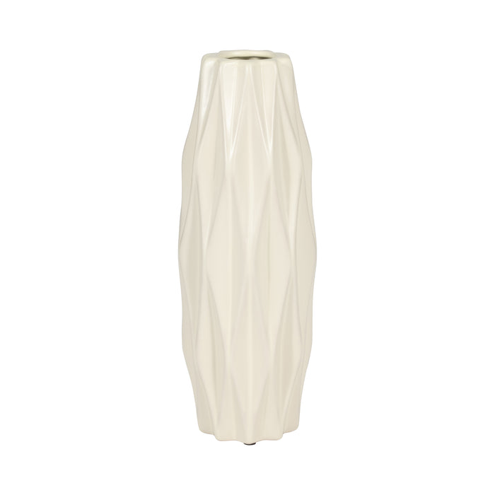 Ceramic 12\" Flutted Vase - White
