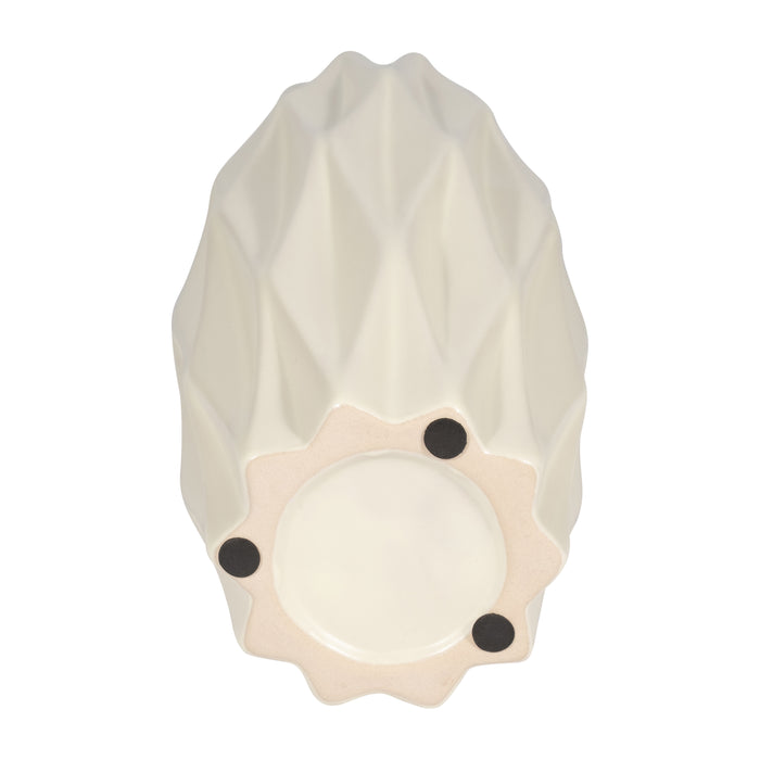 Ceramic 12\" Flutted Vase - White