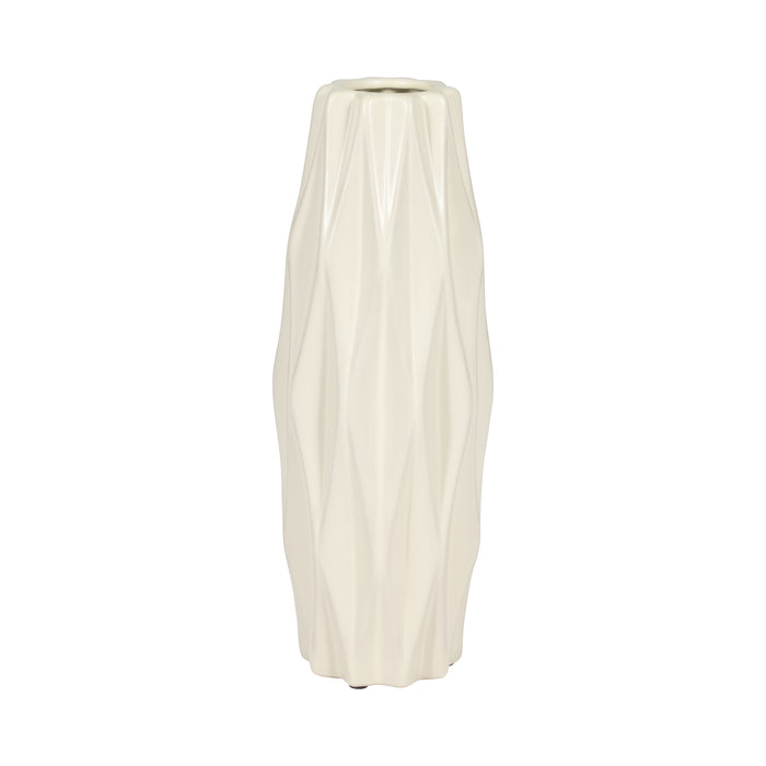 Ceramic 12\" Flutted Vase - White