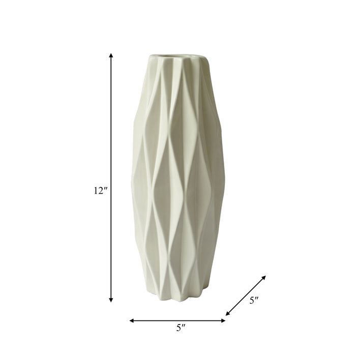 Ceramic 12\" Flutted Vase - White