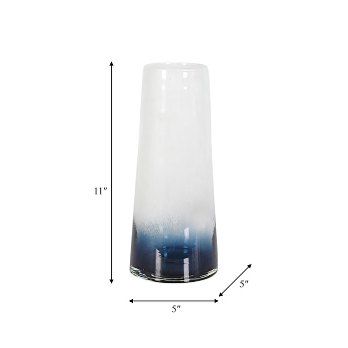 Glass 11\" Blue Waters Vase - Blue and White