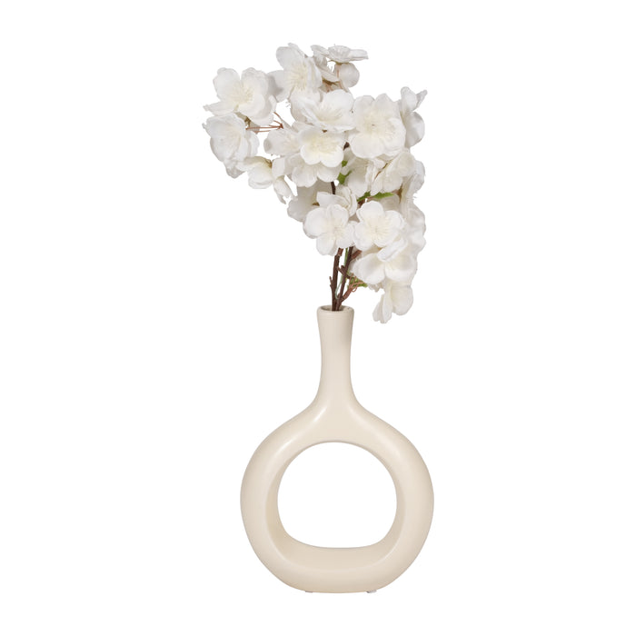 Ceramic 9\" Curved Open Cut-Out Vase - White