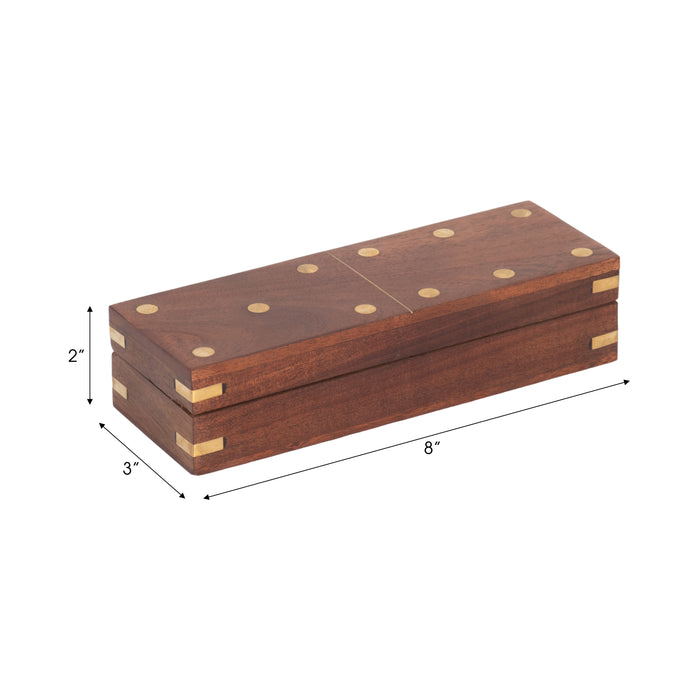 Wood 8\" x 3\" Dominoes Box - Brown