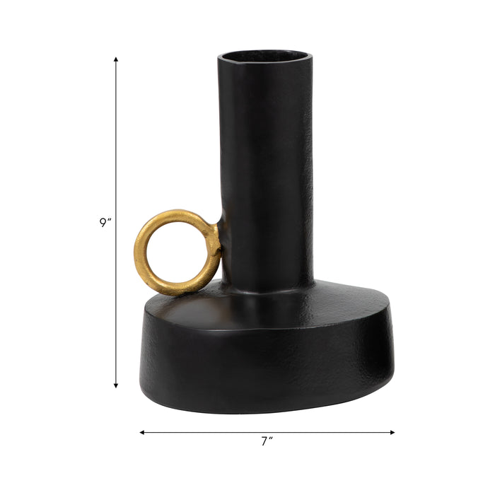 Metal 9\" Vase with Handle - Black and Gold