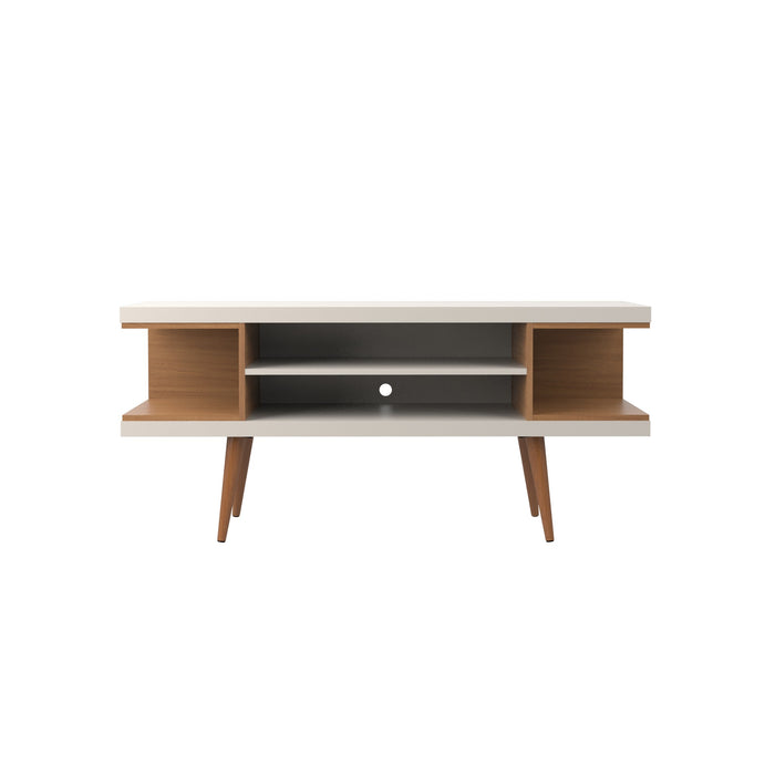 Manhattan Comfort Utopia 53.14\" TV Stand with Splayed Wooden Legs & 4 Shelves - Off White & Maple Cream
